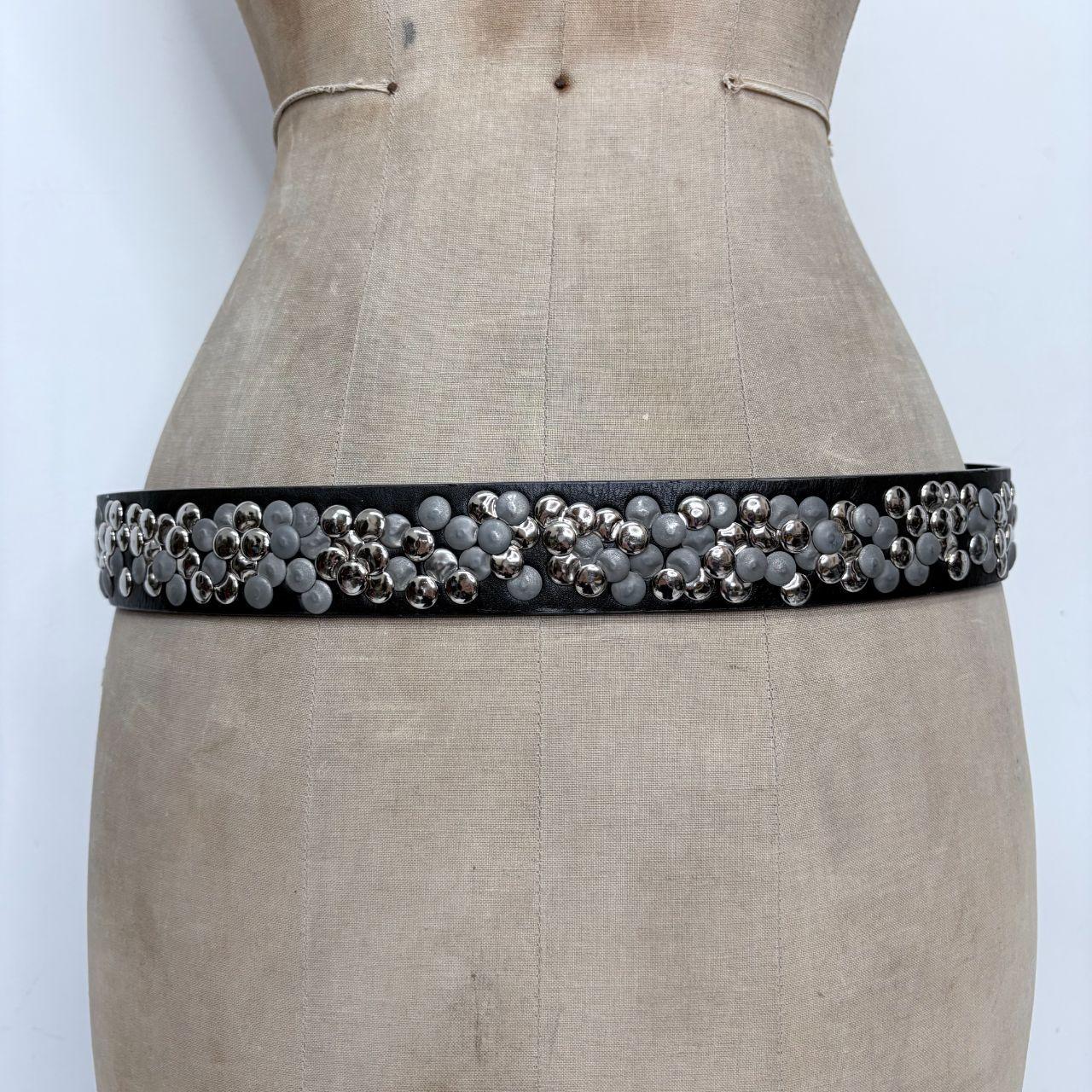 Black leather studded metal belt