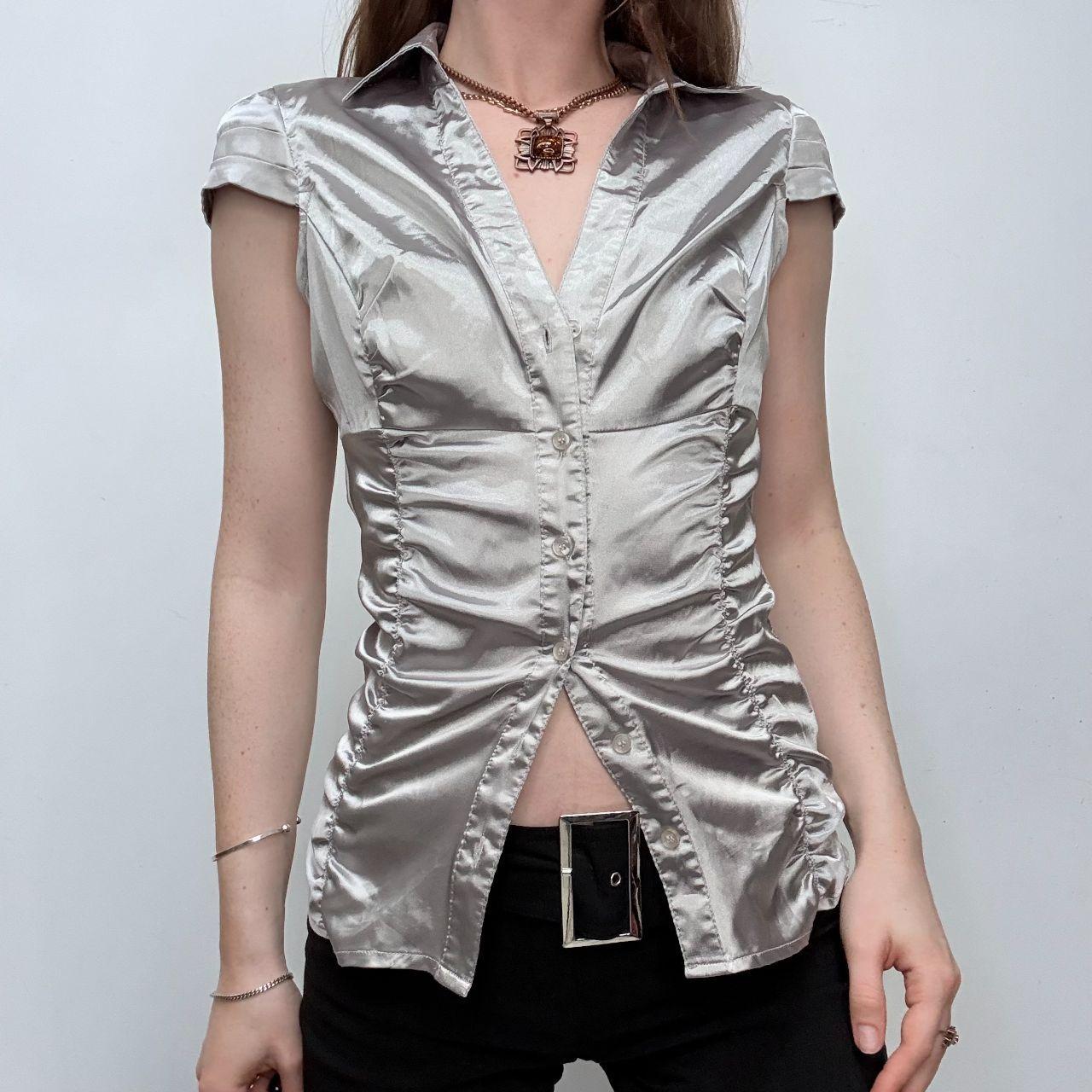 Silver satin fitted mini shirt