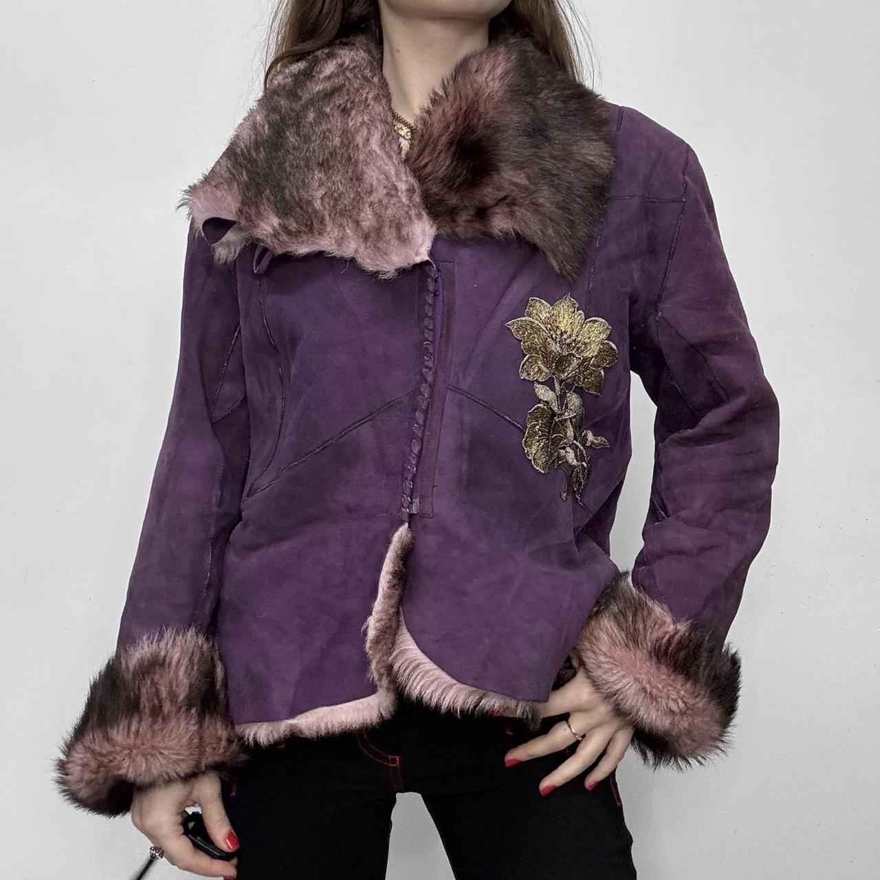 Suede embroidered fur boho jacket