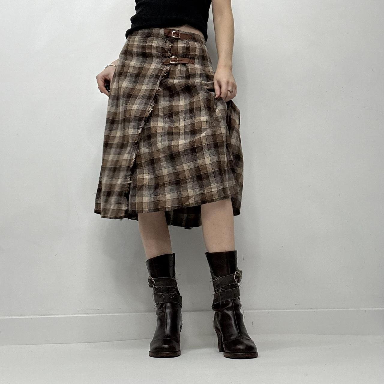 Tartan checked wrap midi skirt