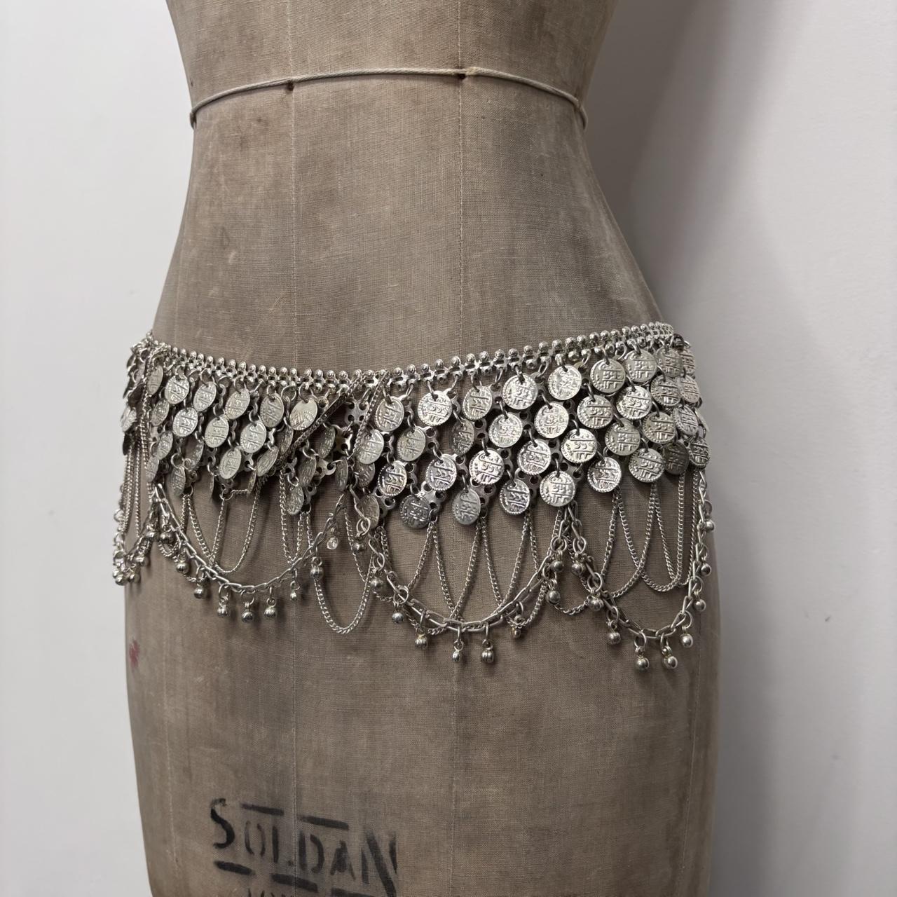 Silver coin draped chain belt