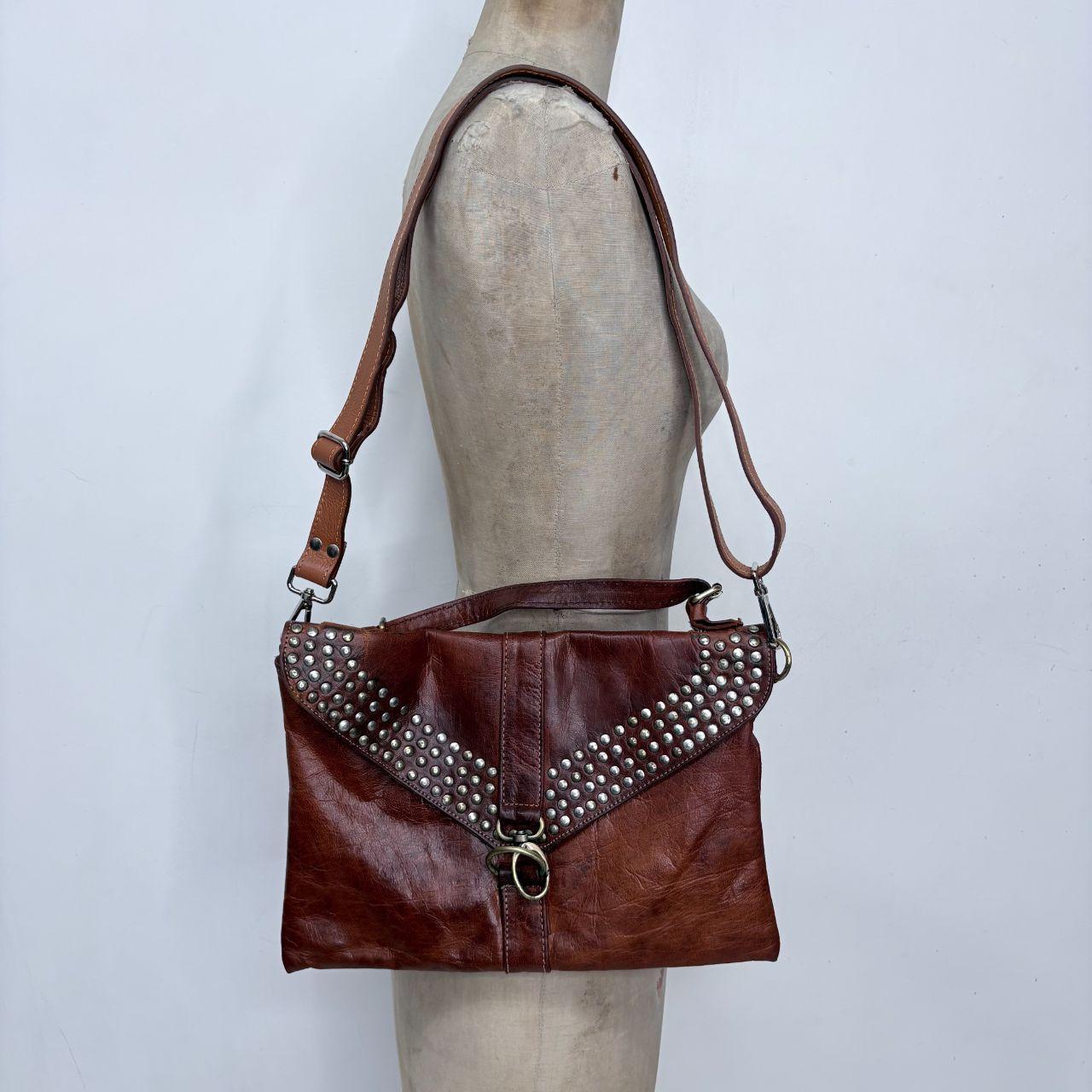Tan leather studded boho bag