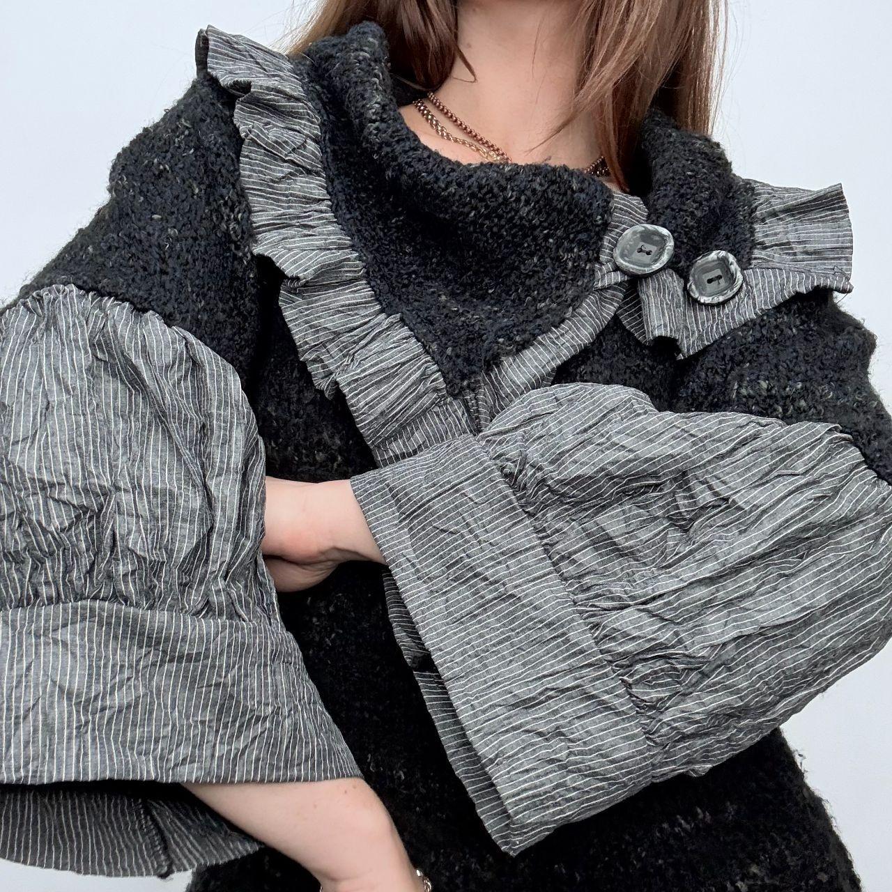 Black pinstripe flared puff slouchy shirt