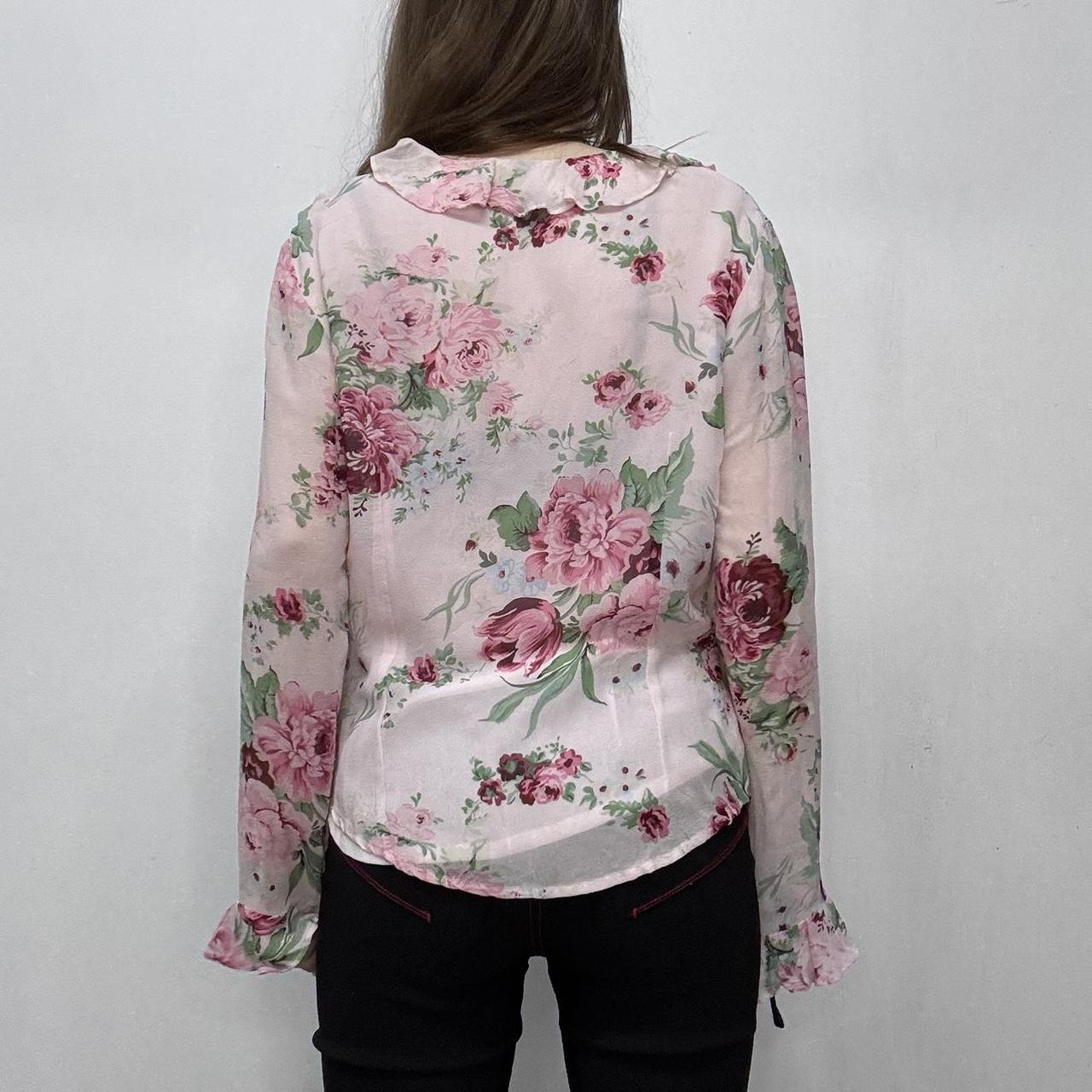 Pink floral ruffle rose shirt