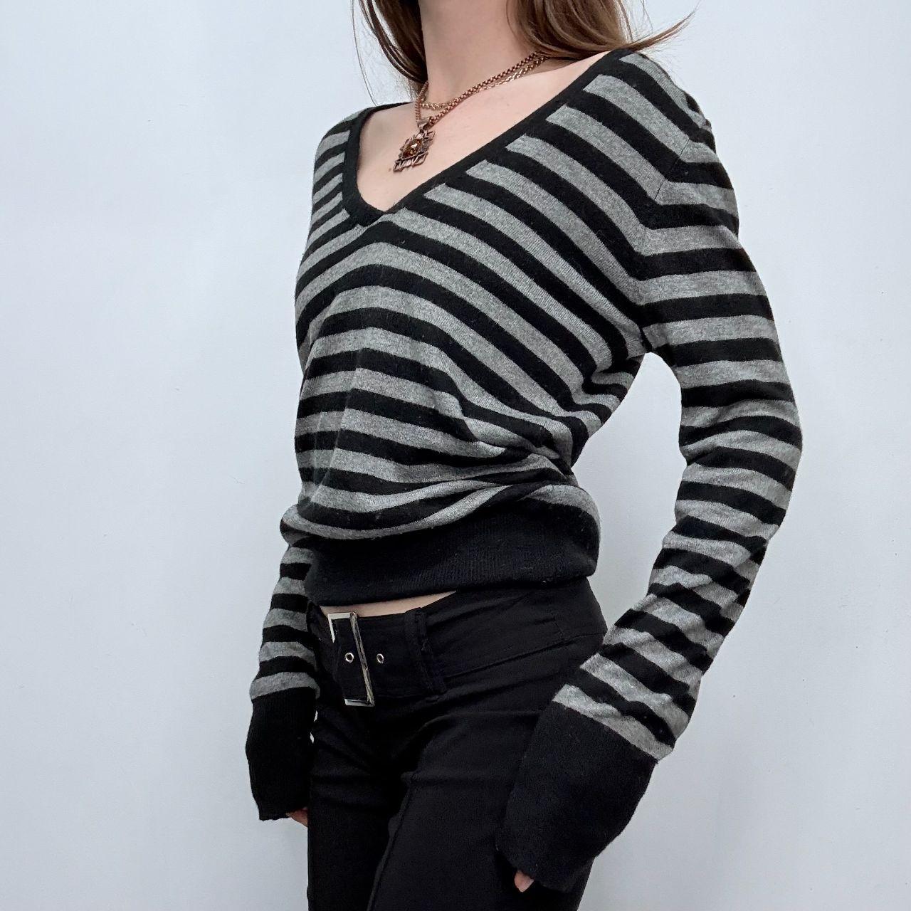Grey wool knitted striped slouchy jumper
