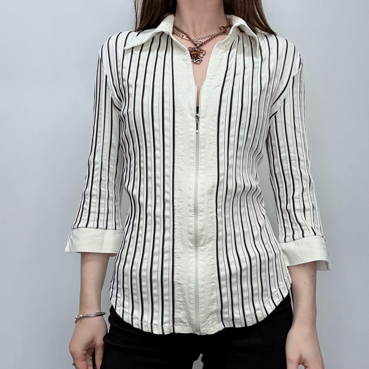 Fitted pinstripe zip shirt