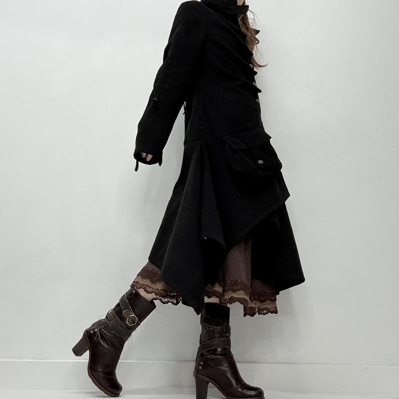 Black wool draped asymmetric gothic coat