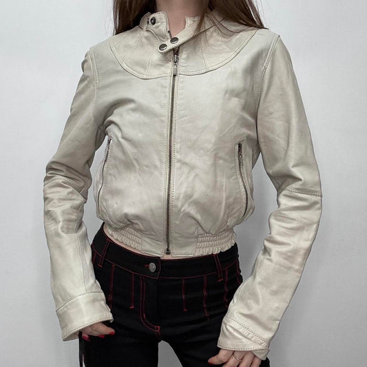 Cropped cream bomber jacket