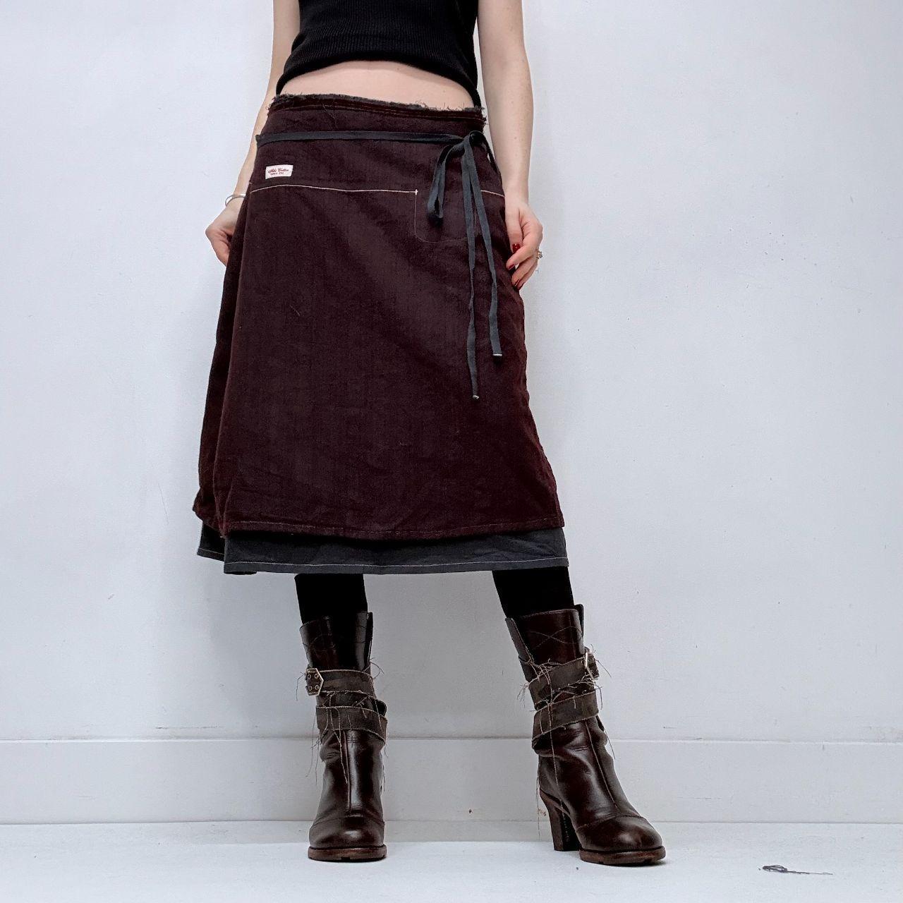 Burgandy wrap-over layered midi skirt