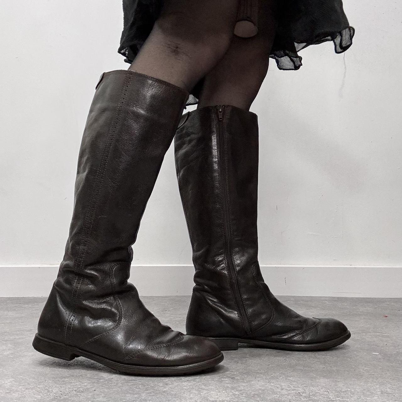 Brown leather knee high boots