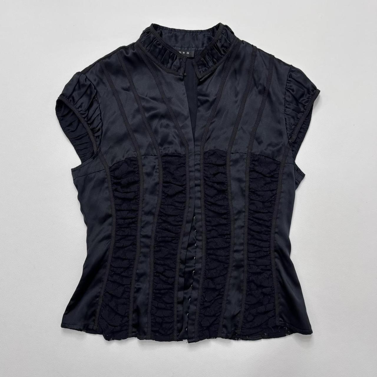 Black silk fitted gothic lace shirt