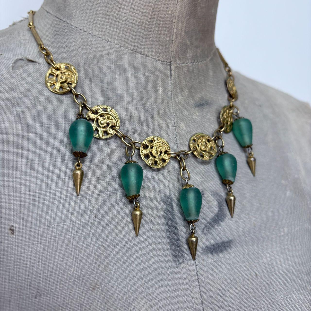 Gold boho engraved necklace