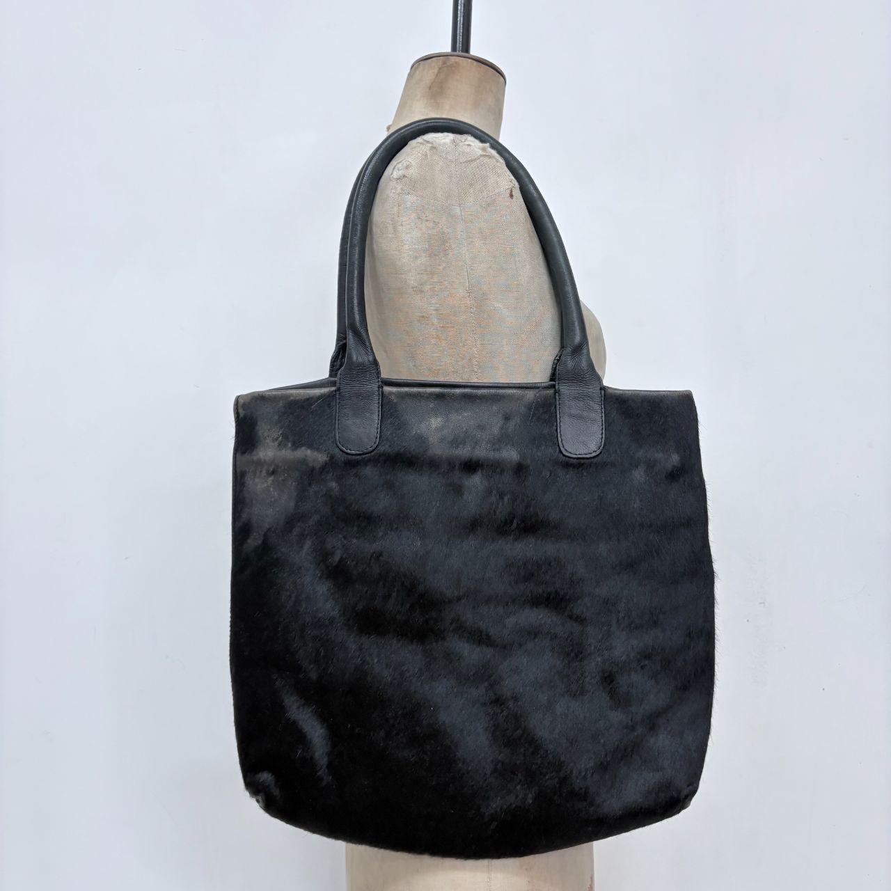 Back pony hair leather bag