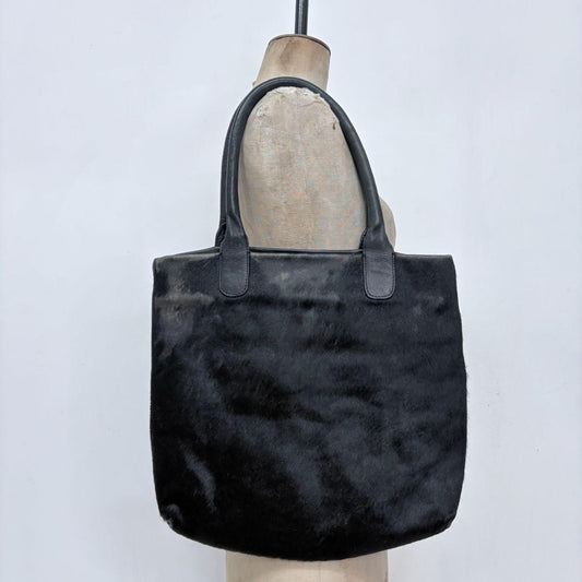 Back pony hair leather bag