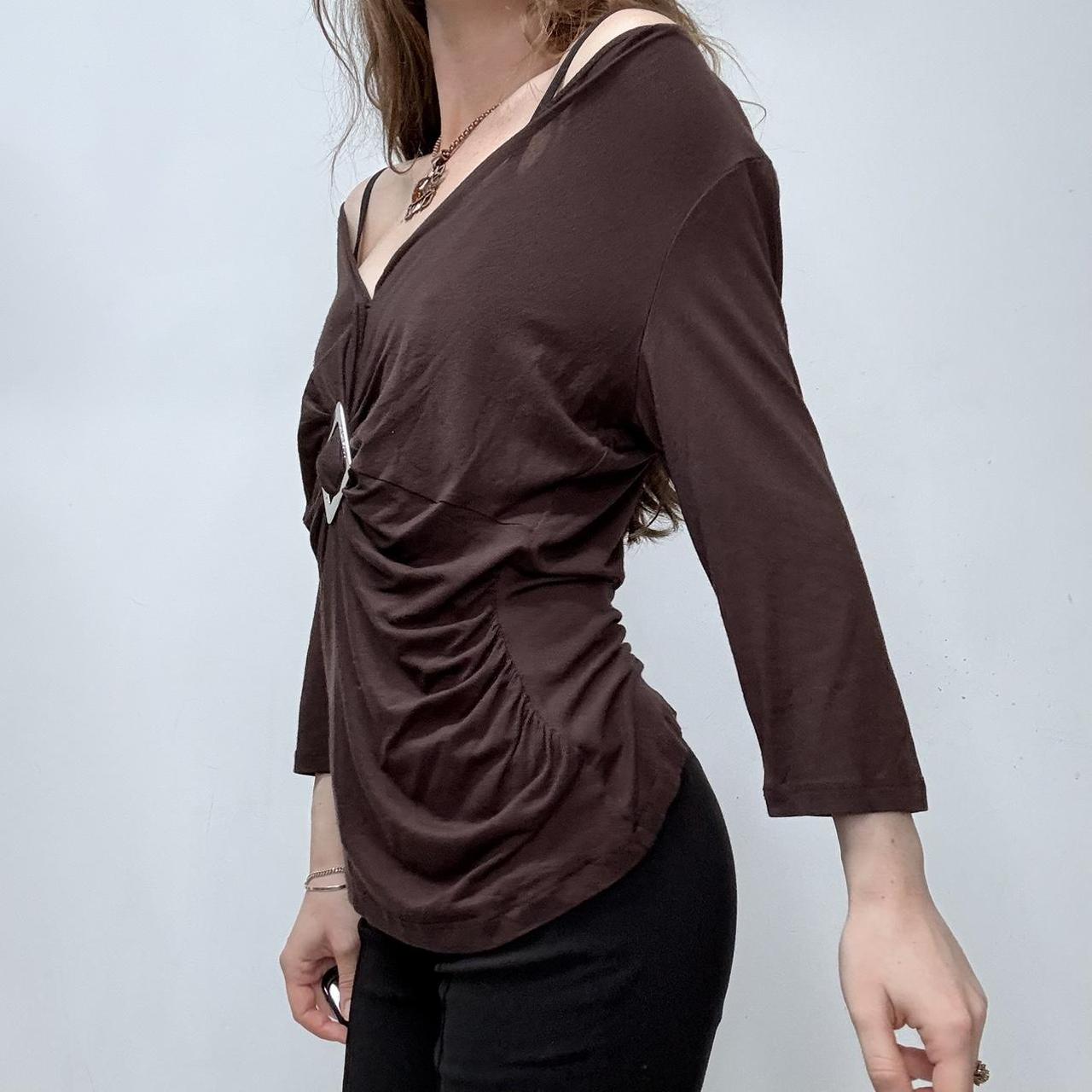 Brown draped slouchy off the shoulder top