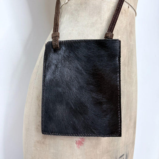 Brown cowhide pony hair crossbody bag