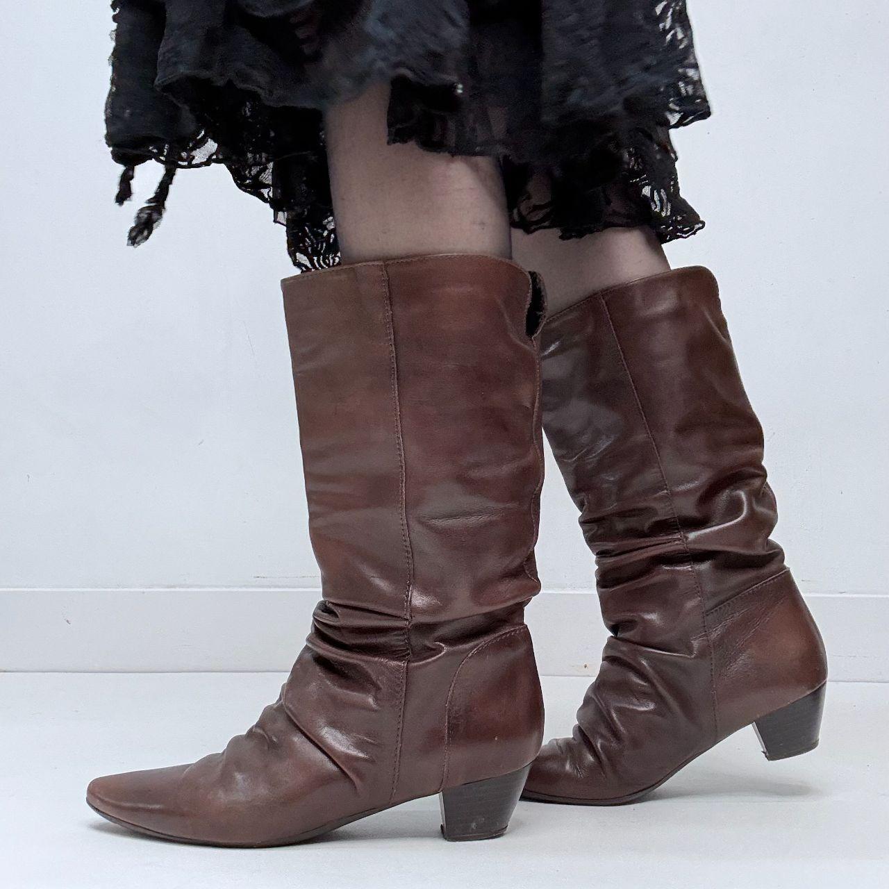 Brown leather gathered cowgirl boots