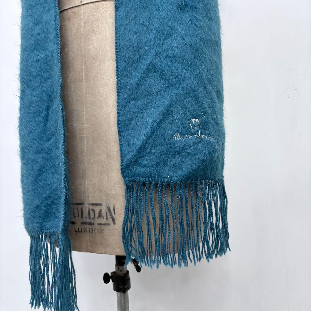 Blue wool mohair knit tassel scarf