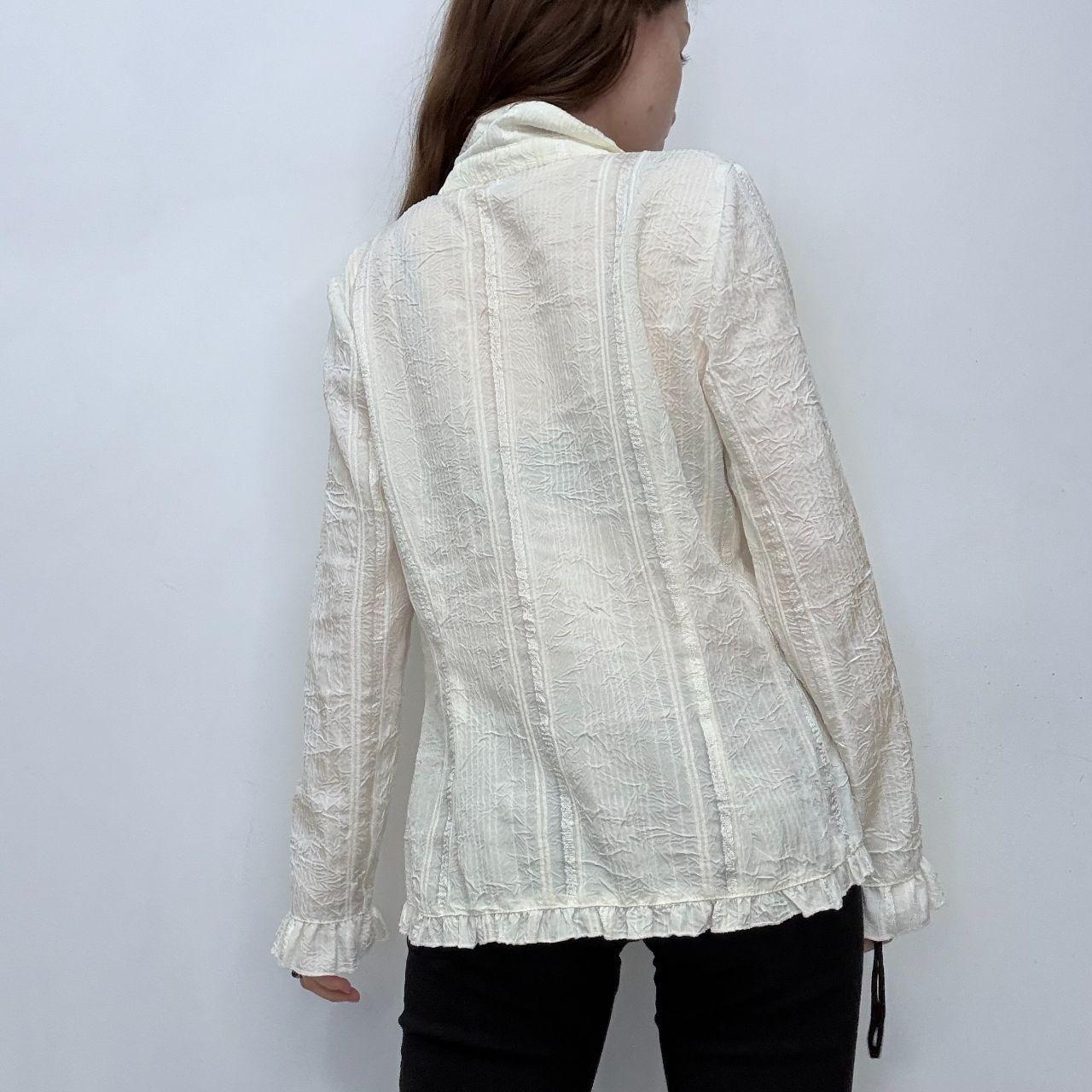 Cream crinkle pinstripe lace shirt