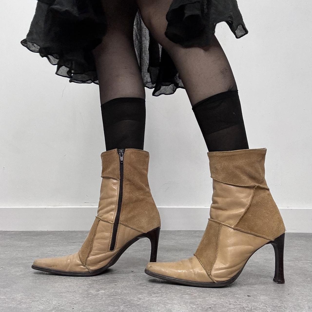 Tan leather pointed suede boots
