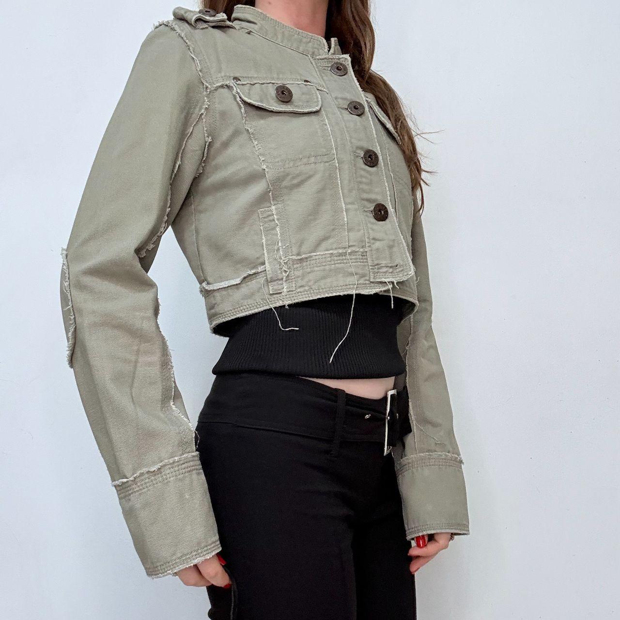 Khaki cropped button-up utility jacket