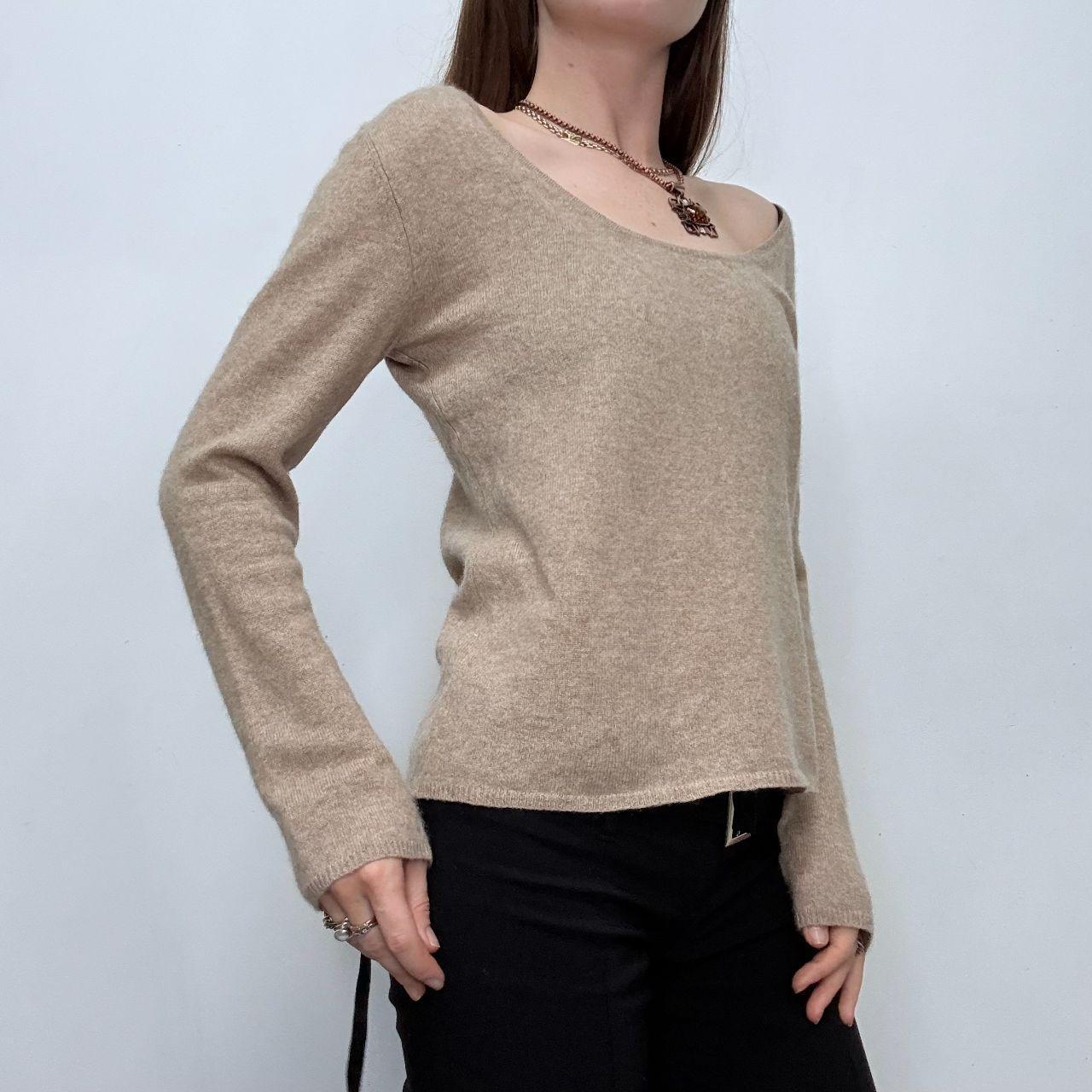 Tan cashmere wide neck jumper