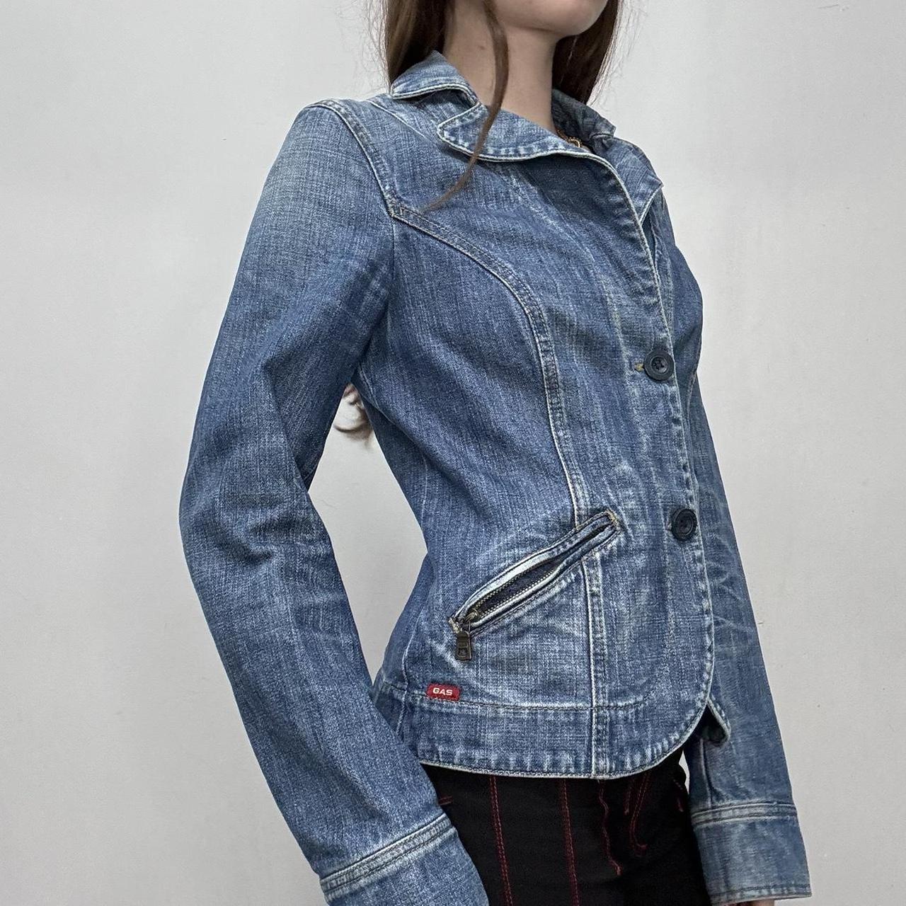 Distressed denim blazer jacket