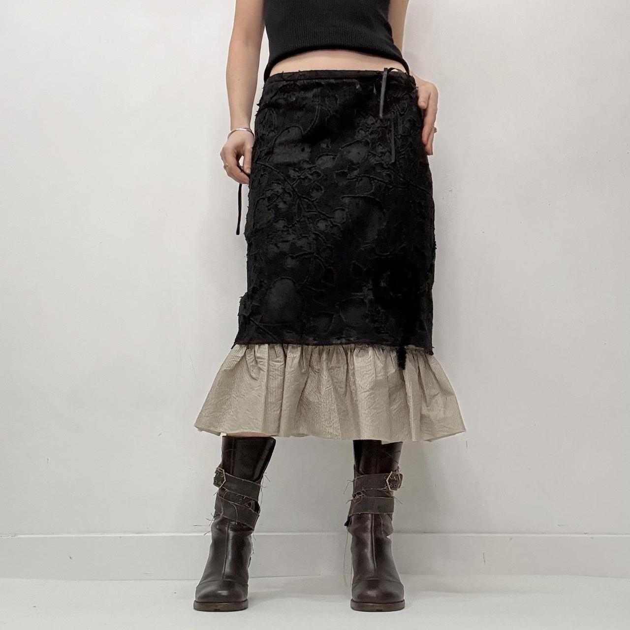 Black lace pinstripe layered skirt