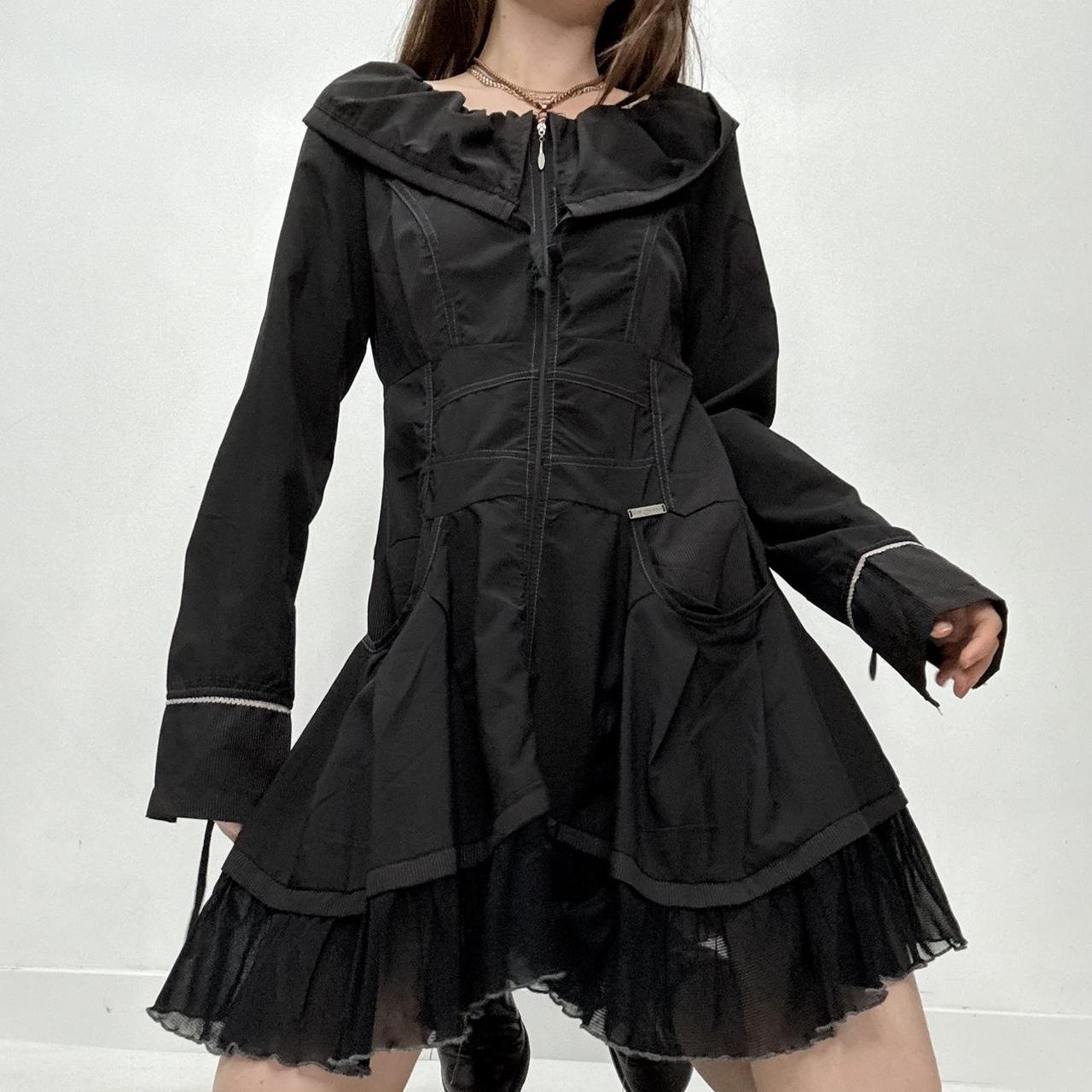 Black layered flared cargo mini dress