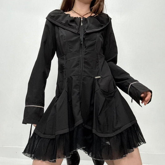Black layered flared cargo mini dress