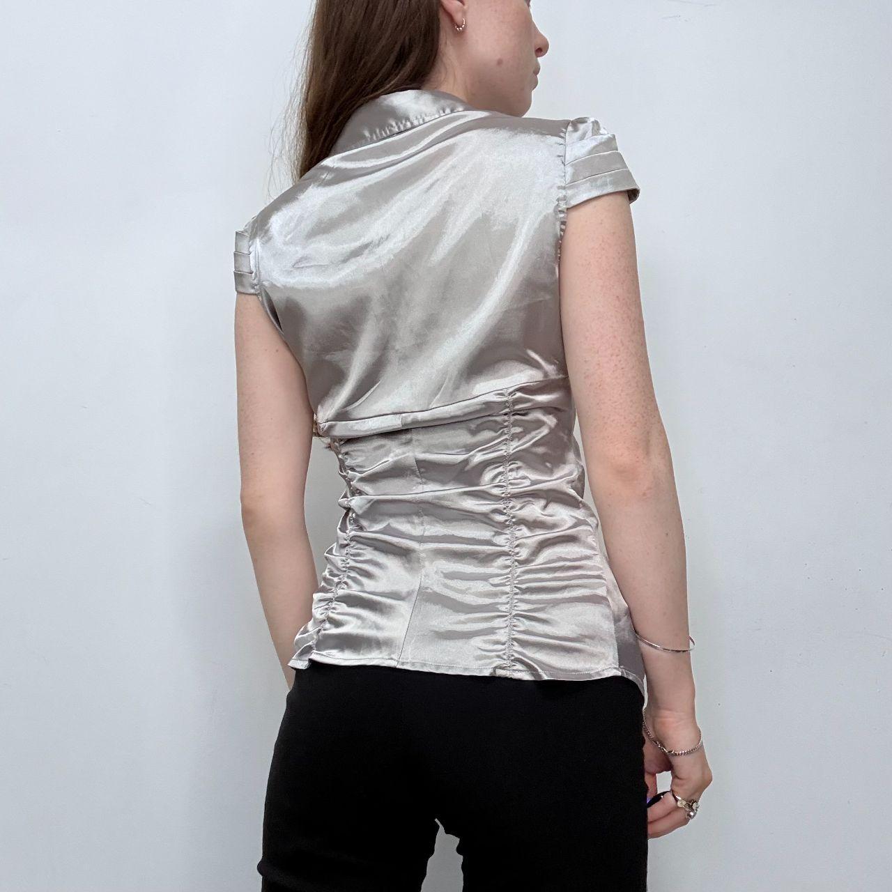 Silver satin fitted mini shirt