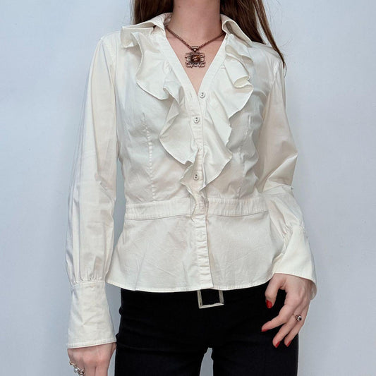 White ruffle fitted shirt