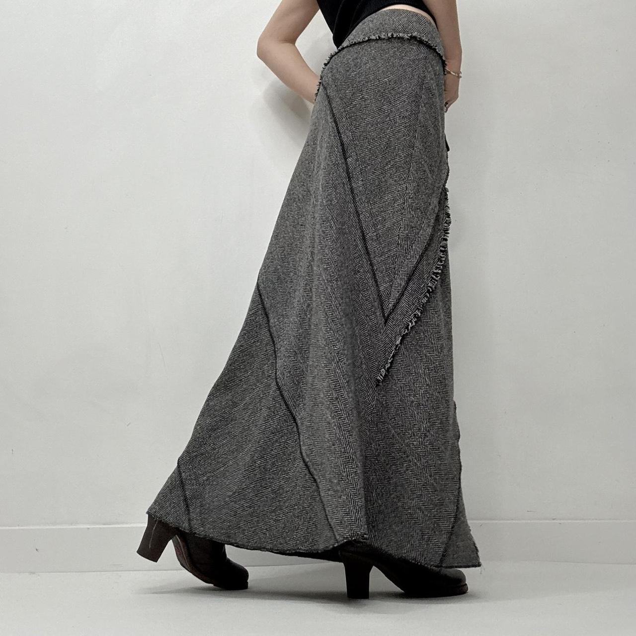 Distressed panelled grey maxi skirt