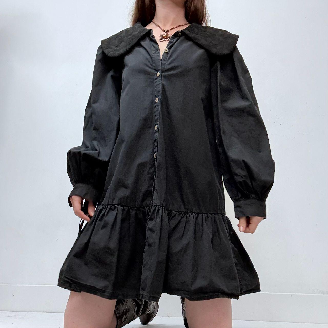 Black puff embroidered shirt dress