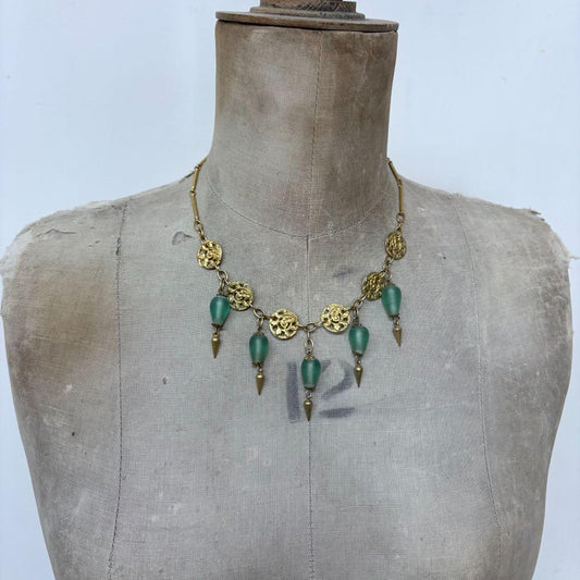 Gold boho engraved necklace