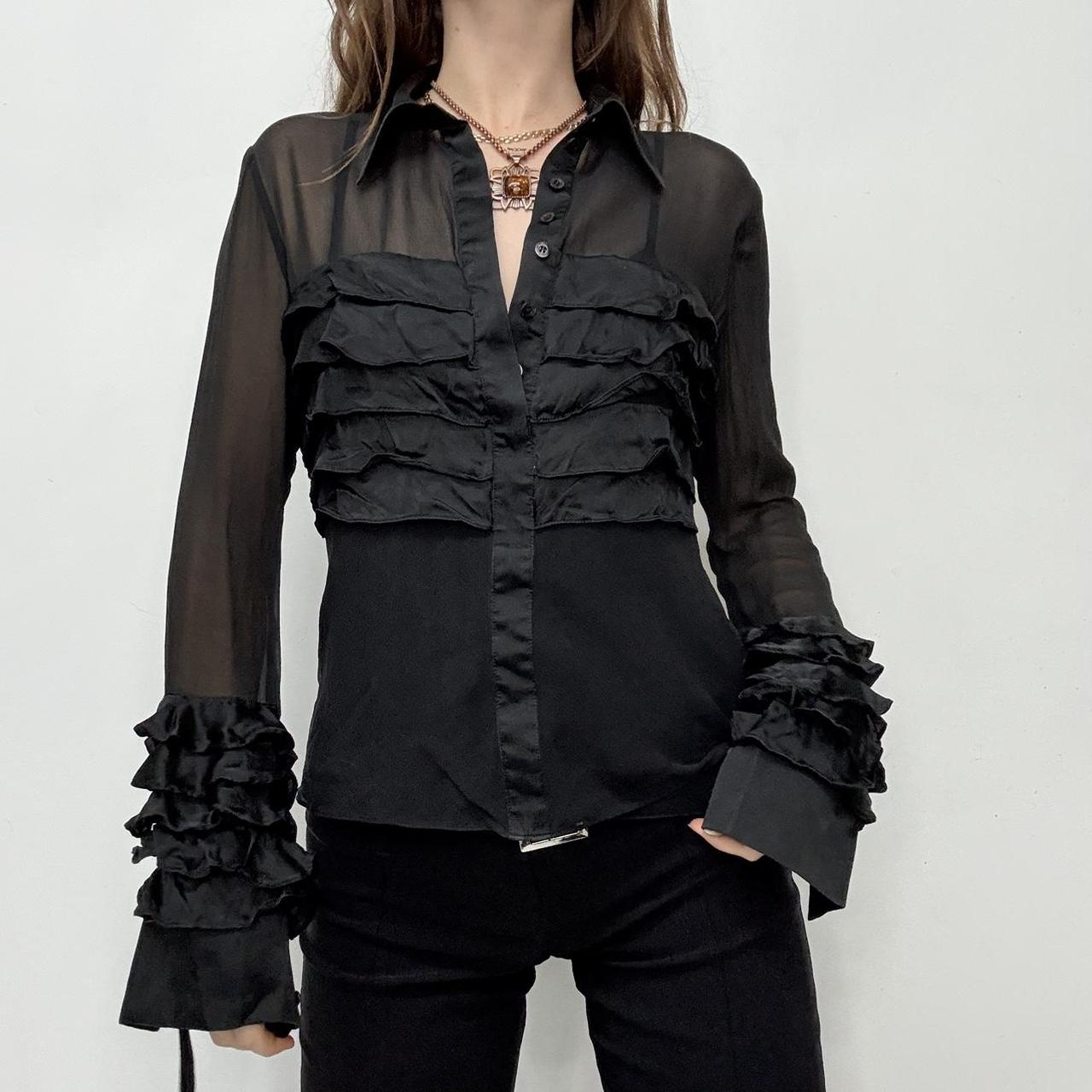 Black ruffle grunge flare shirt