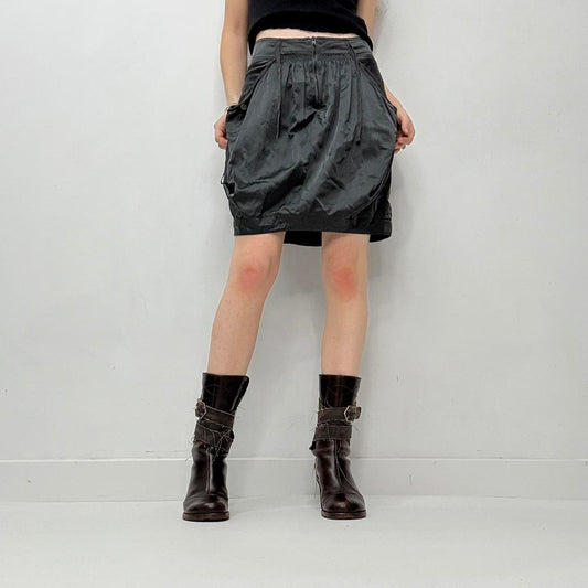 Grey puff gathered mini skirt