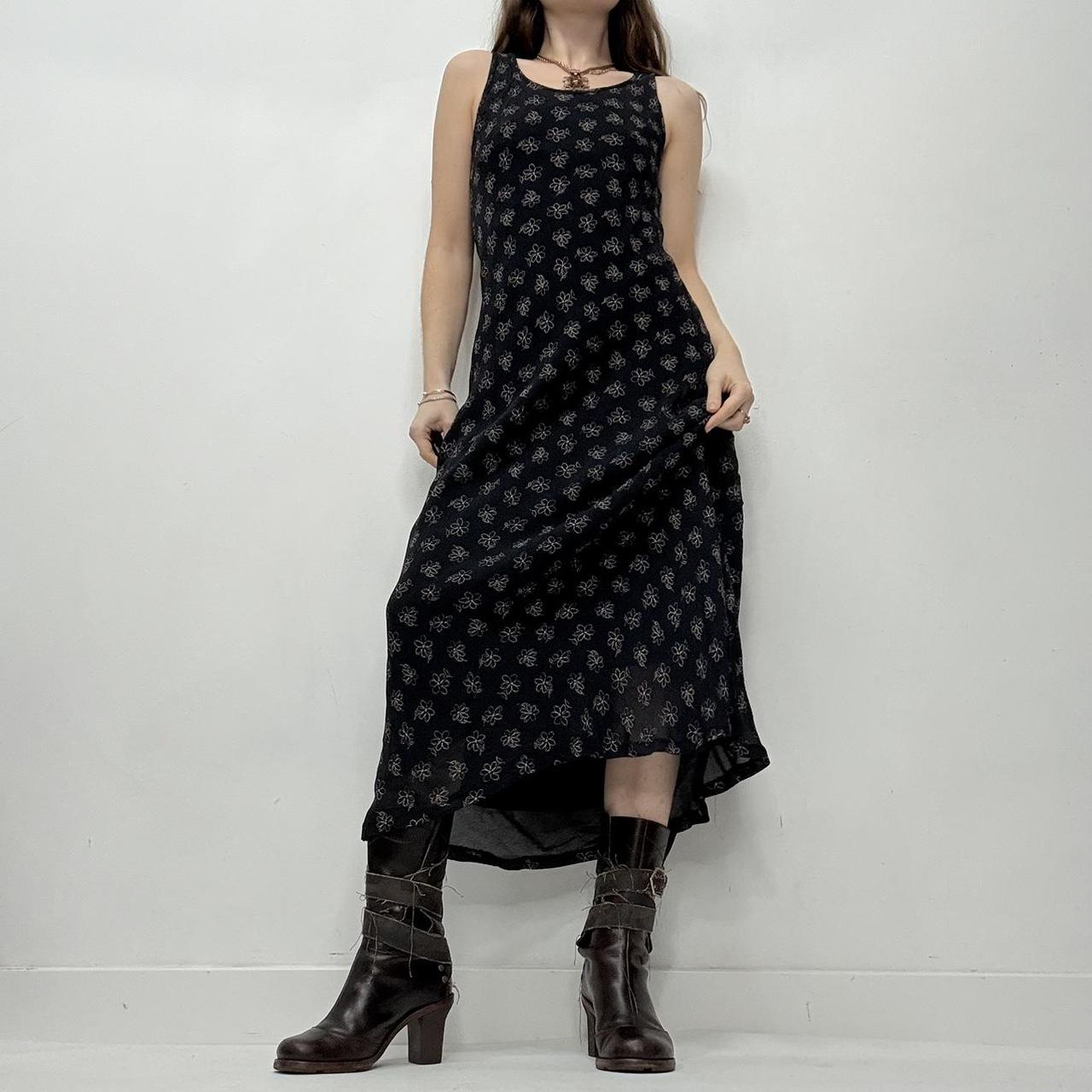 Black bias cut floral maxi dress