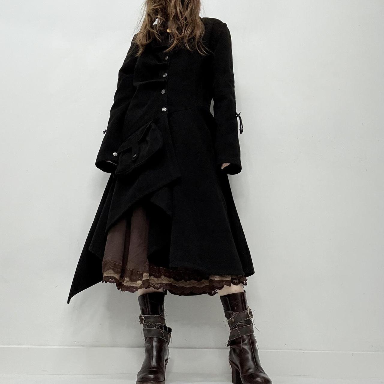 Black wool draped asymmetric gothic coat