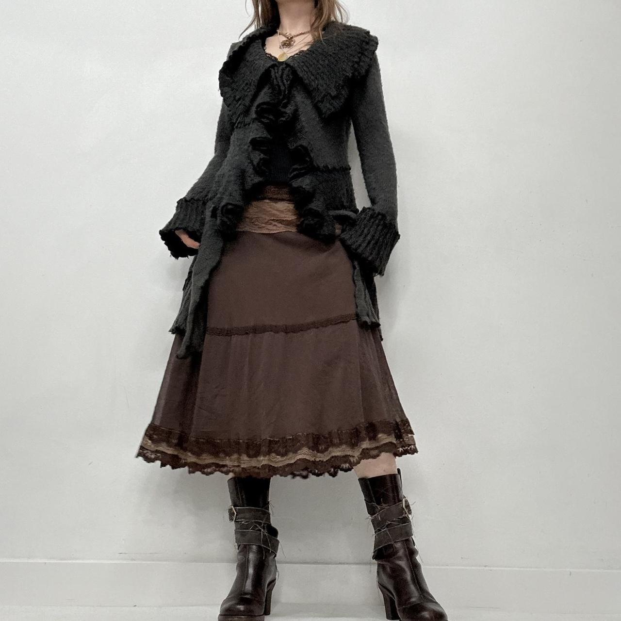 Grey ruffle long grunge cardigan