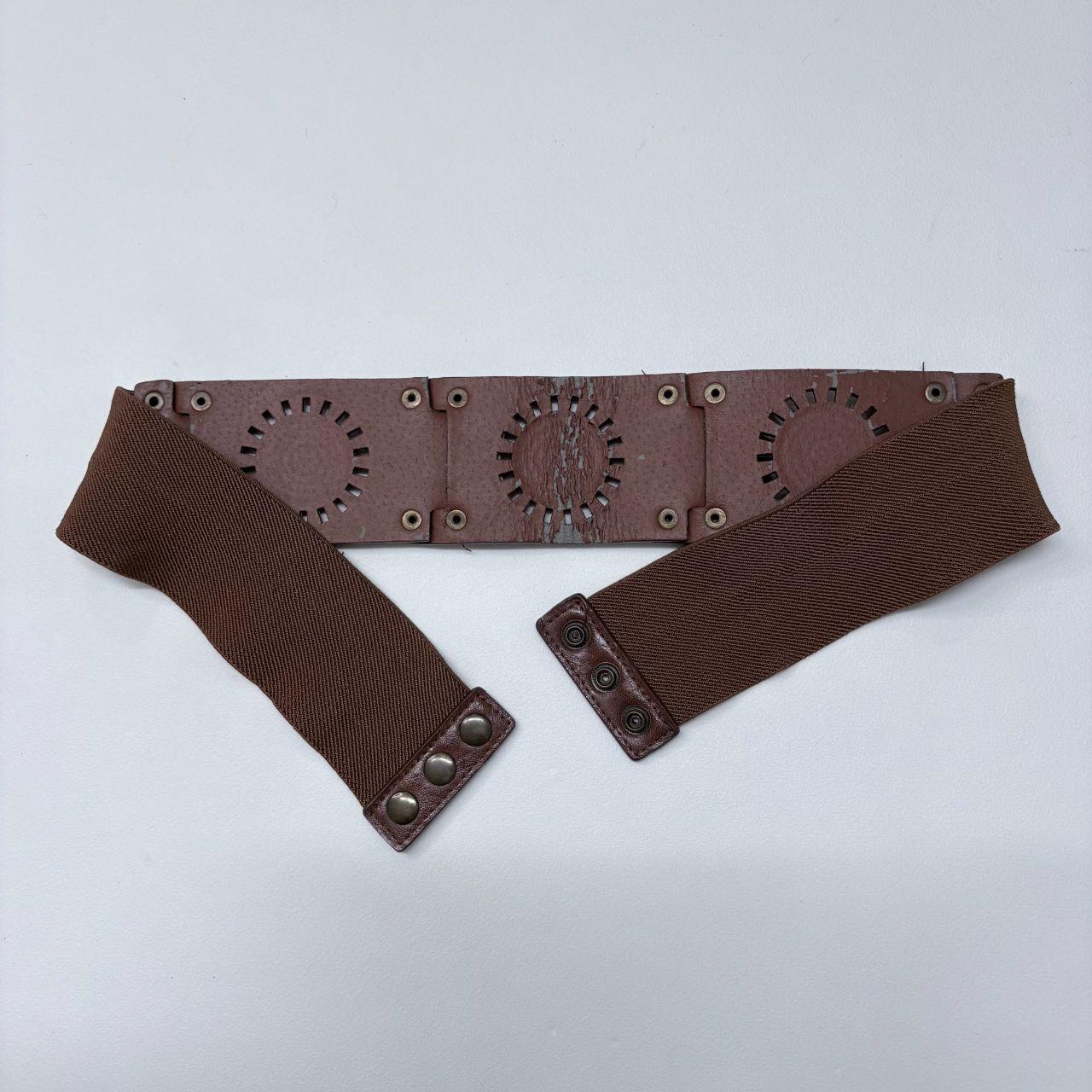 Brown leather studded embossed belt