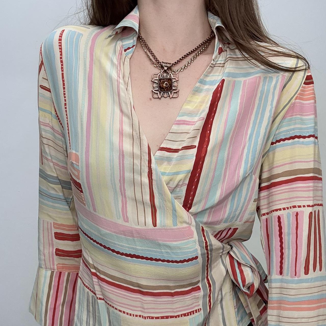 Striped wrap silk shirt