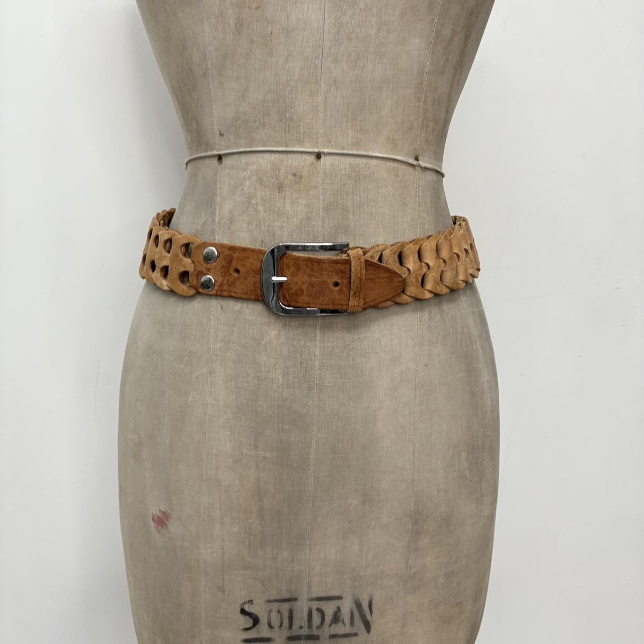 Brown leather woven belt