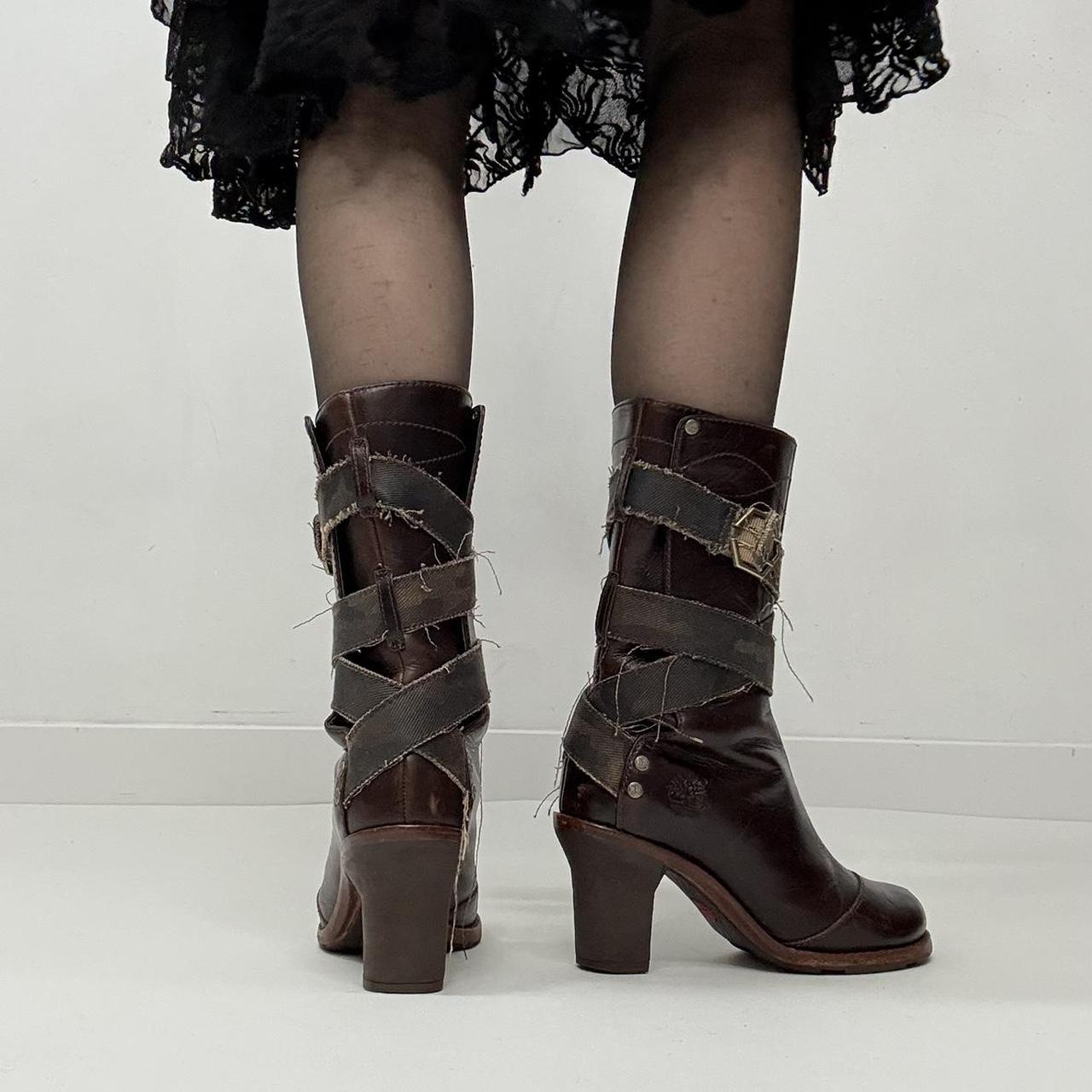 Brown leather distressed wrap grunge boots