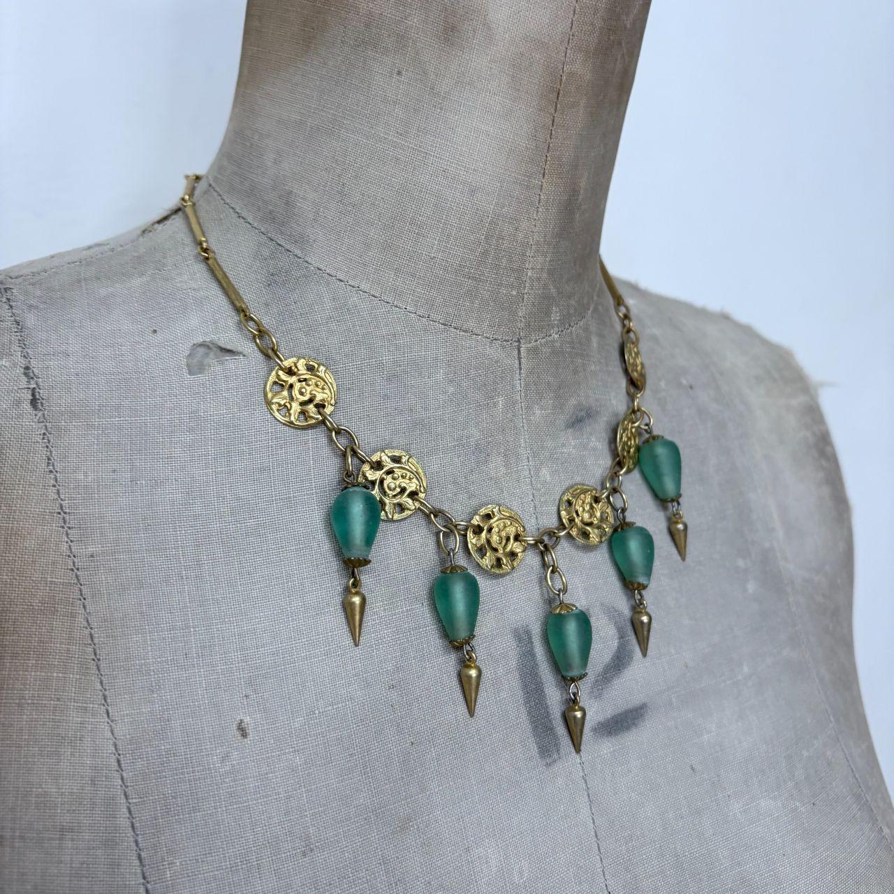 Gold boho engraved necklace