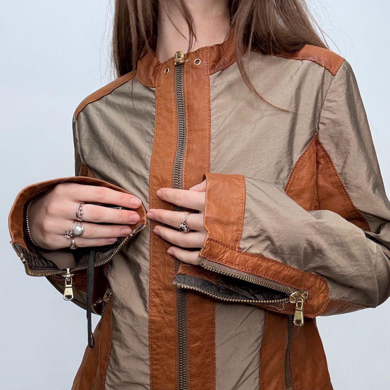 Tan flared leather jacket