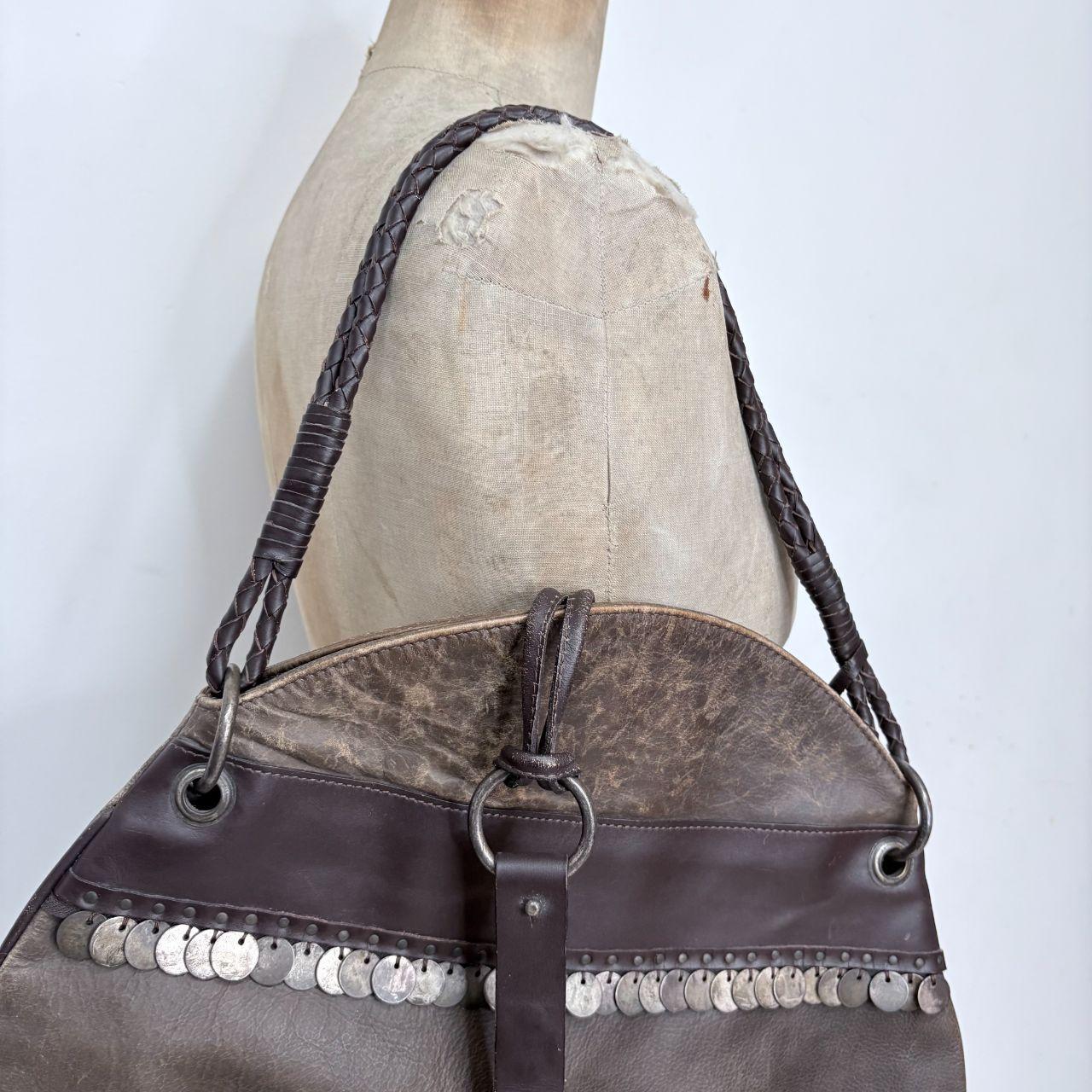 Brown leather boho coin bag