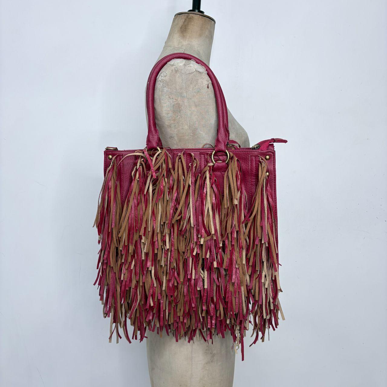 Red leather fringe bag