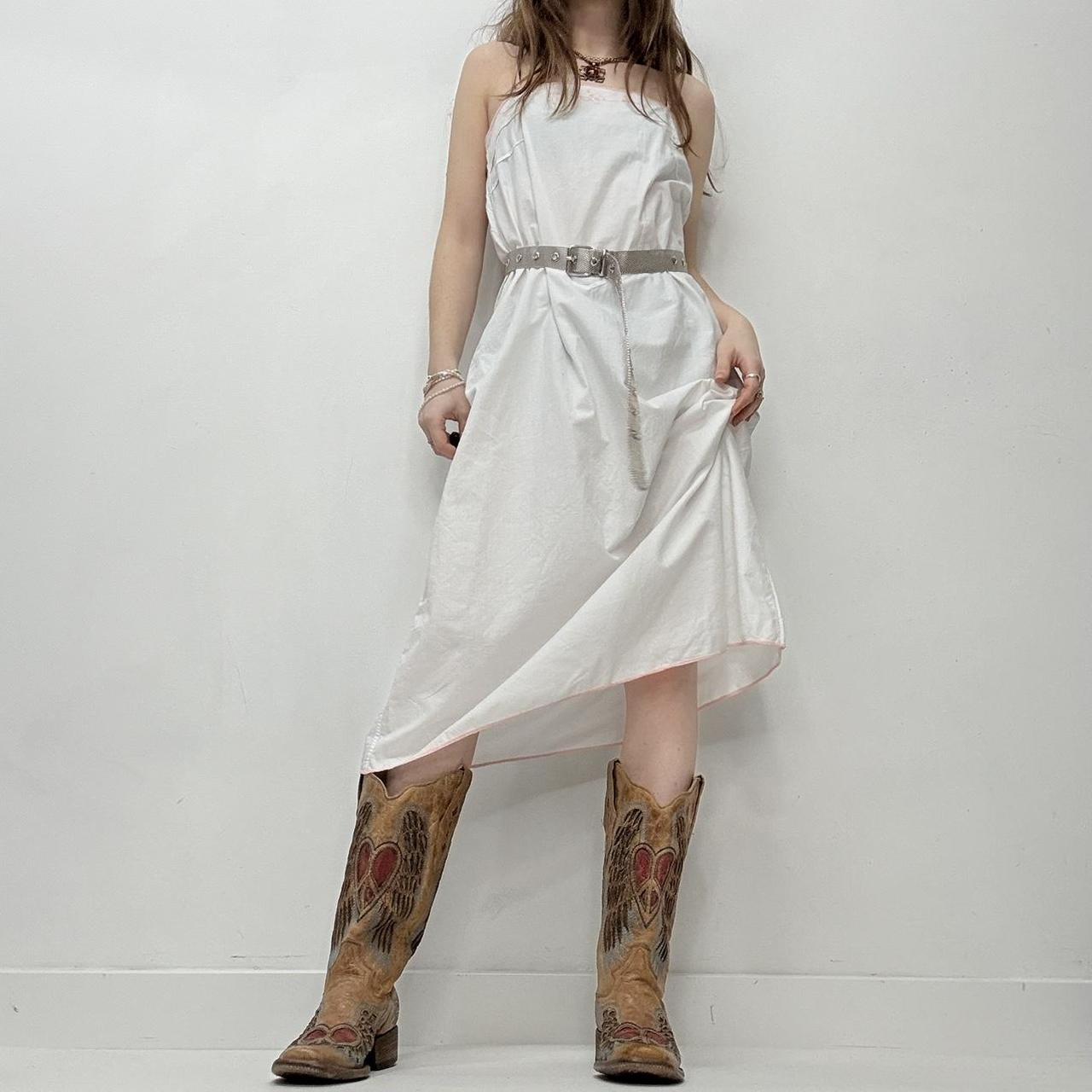 White linen embroidered midi dress