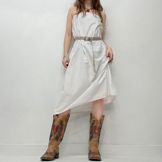 White linen embroidered midi dress